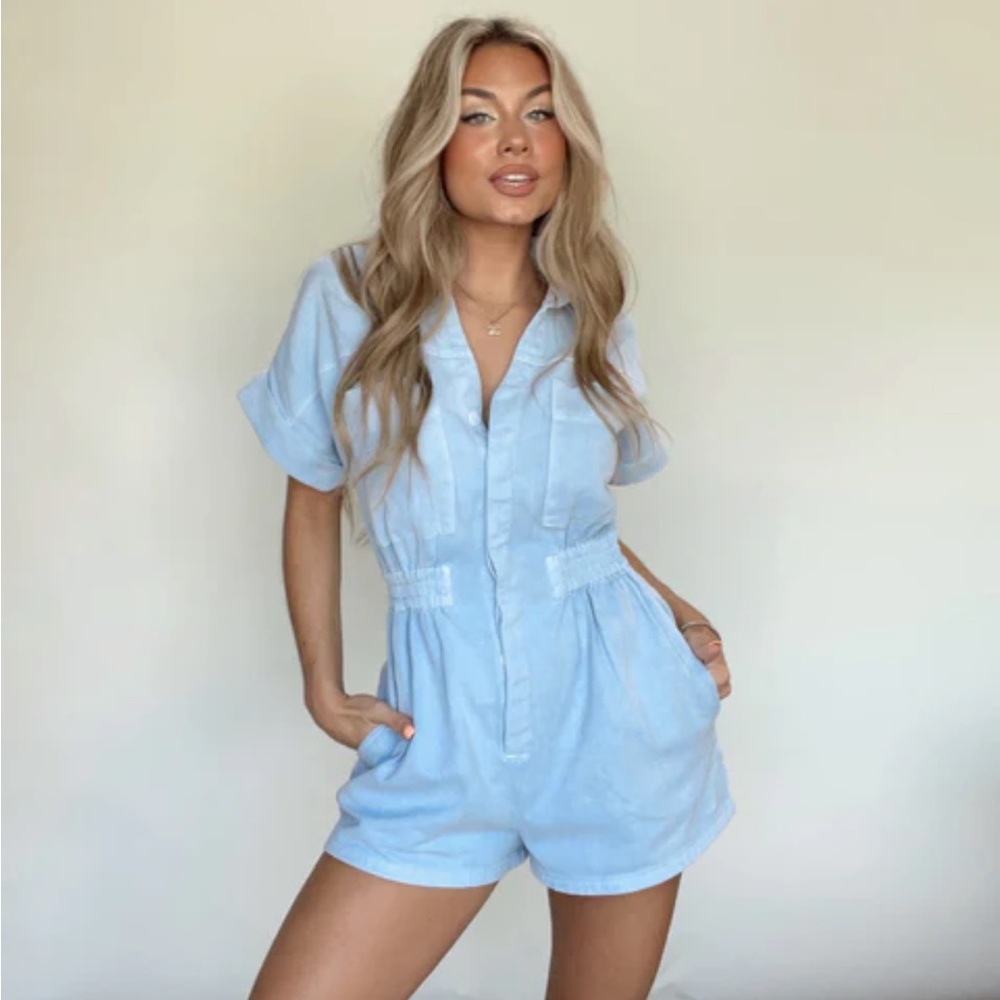 NEVER WORN DENIM ROMPER